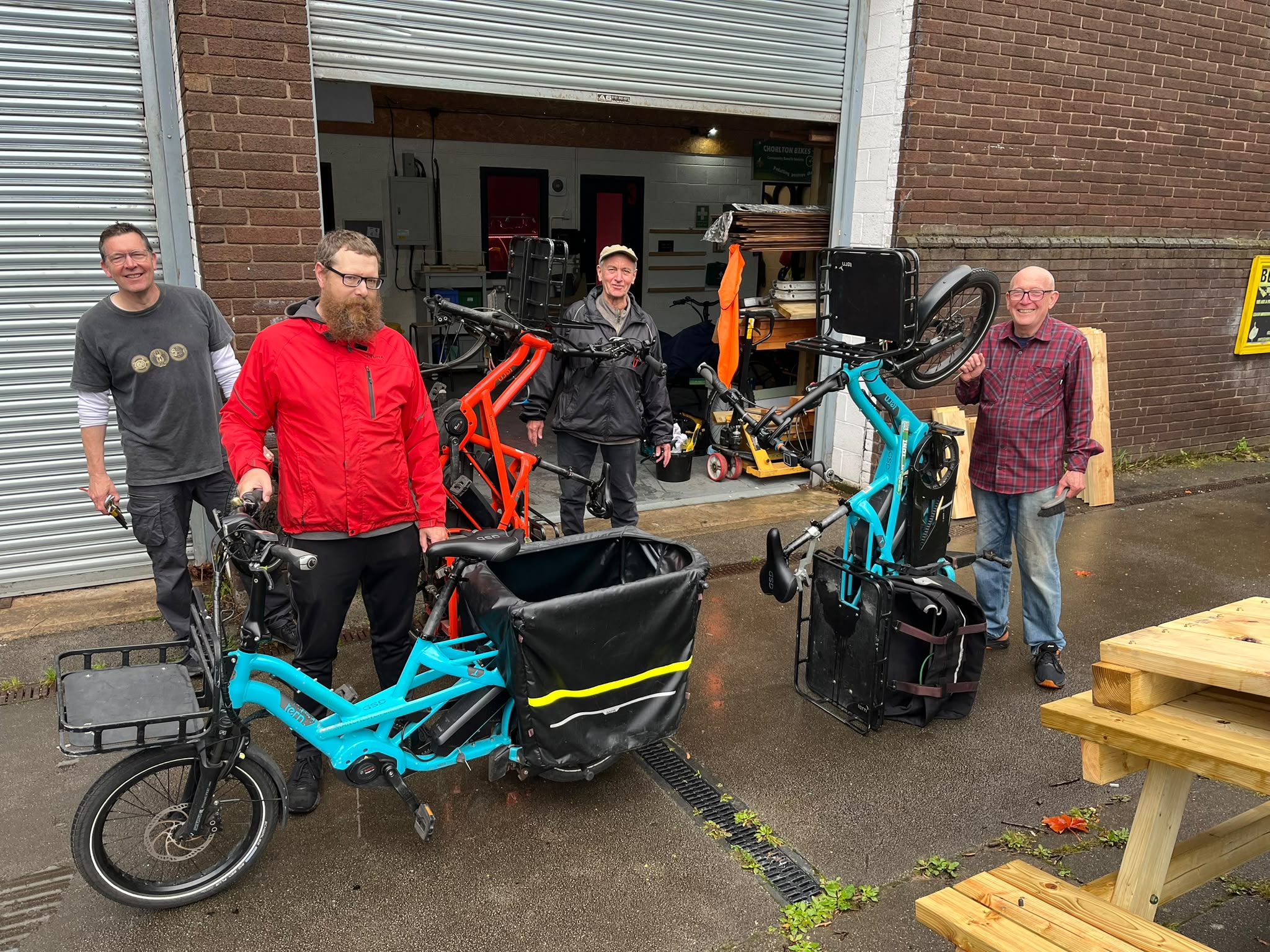 Volunteer bike maintenance crew at the Boiler House